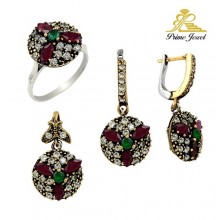 Gümüş Otantik Taşlı Set